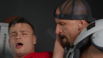 Beefcake fucks a  tight, hairless, smooth ass in locker room