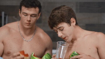 Twink and stepdad use the kitchen as their playground for naughty sex