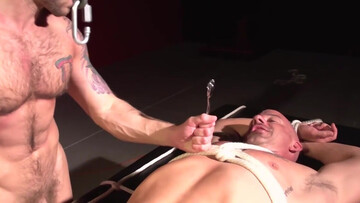 Rope pleasure with two muscular men who get off with HJs