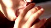 Slutty brunette guy licking all over that penis tip
