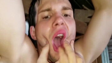 Naked bloke plays submissive for two masters that are greedy to fuck him