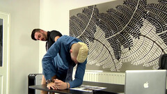 Tight blonde bloke enjoys sex on the desk with one of his colleagues