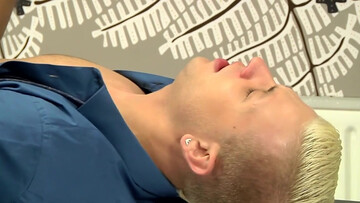 Tight blonde bloke enjoys sex on the desk with one of his colleagues