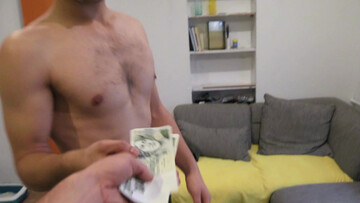 Strong cock makes young man happy after he sucks it for cash
