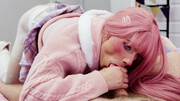 Cutie in a pink wig gets that femboy ass fucked