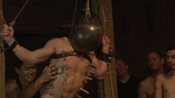 Rough bondage orgy with submissive men avid to eat as many cocks as possible