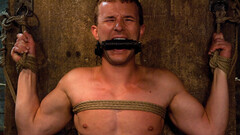 Helpless bound sub gets sucked off and clothespin'd