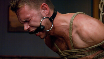 Bondage quickie with a cocky guy smirking, gaping ass