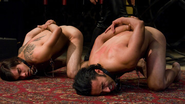 Appealing slaves let their master spank them during rough maledom games