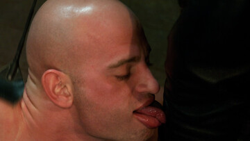 Bald male endures gay fetishes in ruthless maledom