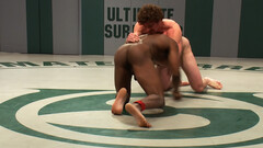 Black male and his wrestling partner try sexual kinks in the ring