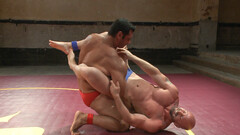 Lubed men fulfill one another's anal desires in crazy wrestling fetish