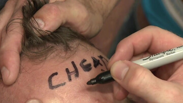 Guy gets power-fucked by big dicks in a public gangbang