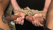 Two dudes enjoy rope and stroke each other like crazy