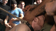 Two dudes enjoy rope and stroke each other like crazy