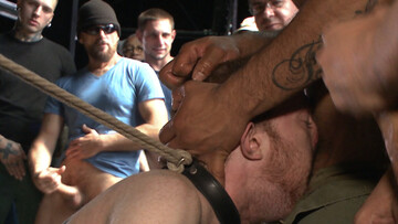 Two dudes enjoy rope and stroke each other like crazy
