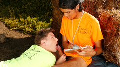 Guys enjoy the outdoors during fresh-air hard fucking