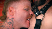 Deep anal for the male slave after he endures rough spanking
