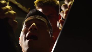 Chained male slave gets gagged and hard fucked by his master