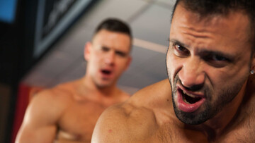 Appealing men share restless bareback kinks at the gym
