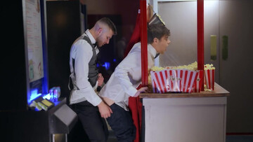 Popcorn stand twink gets fucked while at work