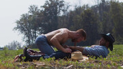 Muscular country male gets his dose of pleasure by riding a big dick in outdoor