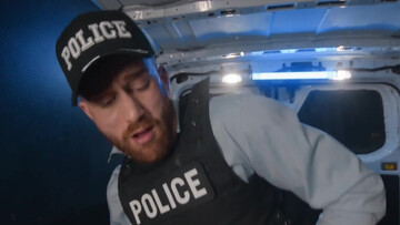 Cop's doggystyle slam, balls swing like wrecking spheres