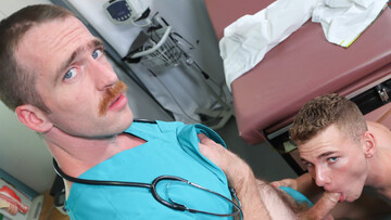 Nude male doctor in his late 40s gets ass rammed by a young patient with a big cock