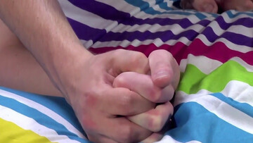 Naked twink dudes hailing holes hungrily on a bed