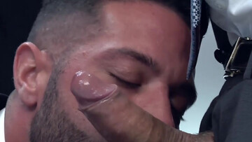 Office hunk taking care of his prey in front of the computer