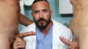 Bearded doctor daddy gets to suck two hard penises